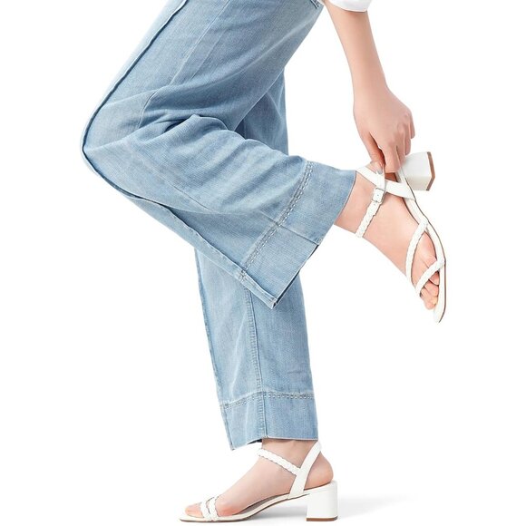 Women's White Sandals 1.97 inch Low Chunky Block Heels Square Open Toe w Strap - Picture 3 of 7